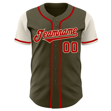 Custom Olive Red-Cream Authentic Two Tone Salute To Service Baseball Jersey