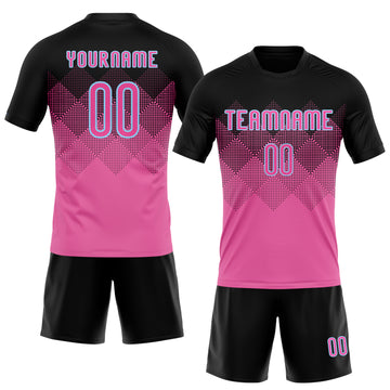 Custom Pink Black-Light Blue Geometric Shape Sublimation Volleyball Uniform Jersey