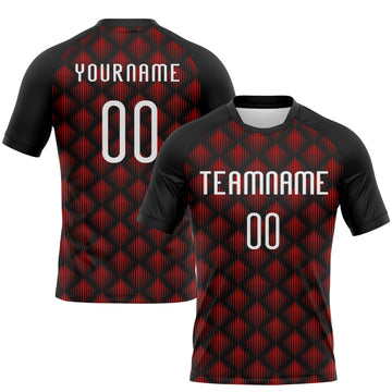 Custom Black White-Red Geometric Shape Sublimation Volleyball Uniform Jersey