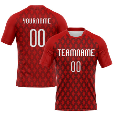 Custom Red White-Black Geometric Shape Sublimation Volleyball Uniform Jersey