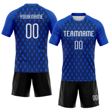 Custom Thunder Blue White-Black Geometric Shape Sublimation Volleyball Uniform Jersey