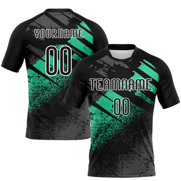 Custom Black Pea Green-White Splash Sublimation Volleyball Uniform Jersey