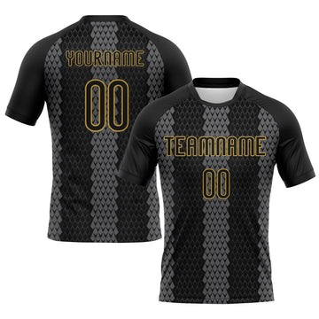 Custom Black Gray-Old Gold Geometric Shape Sublimation Volleyball Uniform Jersey