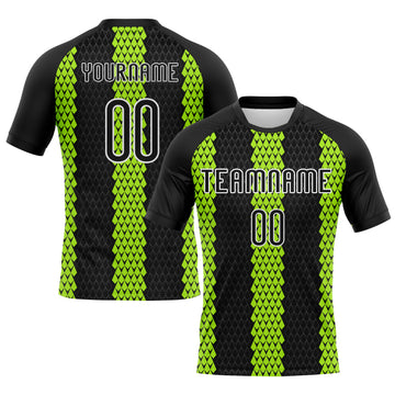 Custom Black Neon Green-White Geometric Shape Sublimation Volleyball Uniform Jersey