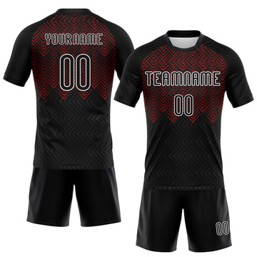 Custom Black Red-White Geometric Shape Sublimation Volleyball Uniform Jersey