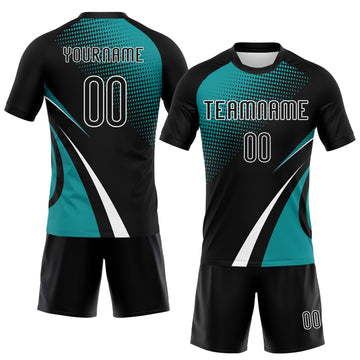 Custom Black Teal-White Lines And Dots Sublimation Volleyball Uniform Jersey