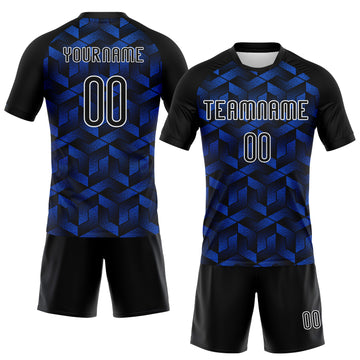 Custom Thunder Blue Black-White Geometric Shape Sublimation Volleyball Uniform Jersey