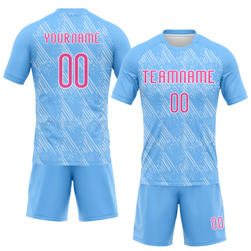 Custom Electric Blue Pink-White Lines Splatter Art Sublimation Volleyball Uniform Jersey