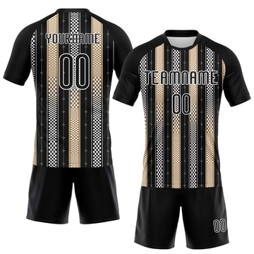 Custom Black Old Gold-White Geometric Shape Sublimation Volleyball Uniform Jersey