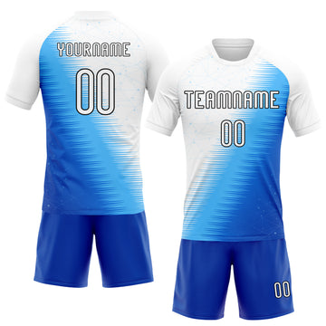 Custom Thunder Blue White-Black Geometric Shape And Lines Sublimation Volleyball Uniform Jersey