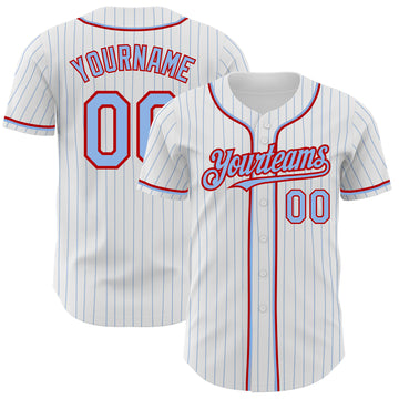 Custom White Light Blue Pinstripe Red Authentic Baseball Jersey