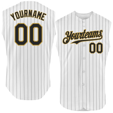 Custom White Black Pinstripe Old Gold Authentic Sleeveless Baseball Jersey