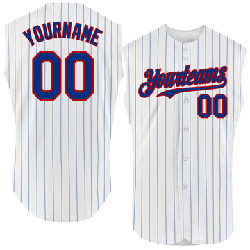 Custom White Royal Pinstripe Red Authentic Sleeveless Baseball Jersey