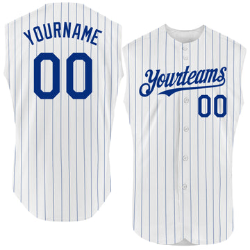 Custom White Royal Pinstripe Royal Authentic Sleeveless Baseball Jersey