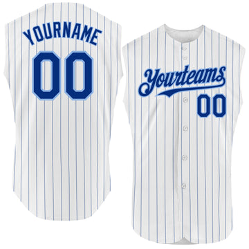 Custom White Royal Pinstripe Light Blue Authentic Sleeveless Baseball Jersey