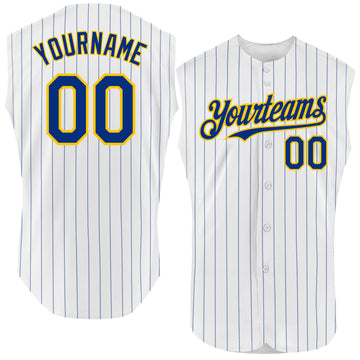 Custom White Royal Pinstripe Yellow Authentic Sleeveless Baseball Jersey