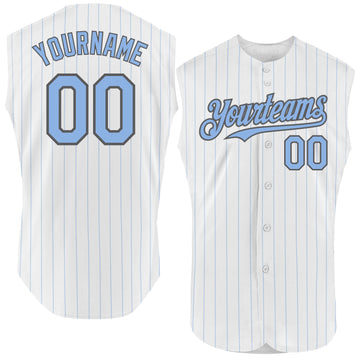 Custom White Light Blue Pinstripe Steel Gray Authentic Sleeveless Baseball Jersey