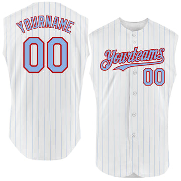 Custom White Light Blue Pinstripe Red Authentic Sleeveless Baseball Jersey