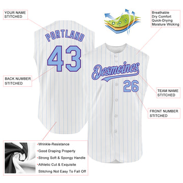 Custom White Light Blue Pinstripe Purple Authentic Sleeveless Baseball Jersey