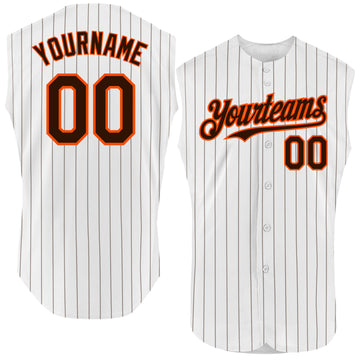 Custom White Brown Pinstripe Orange Authentic Sleeveless Baseball Jersey