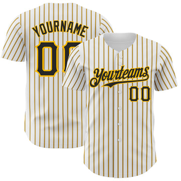 Custom White (Black Gold Pinstripe) Black-Gold Authentic Baseball Jersey