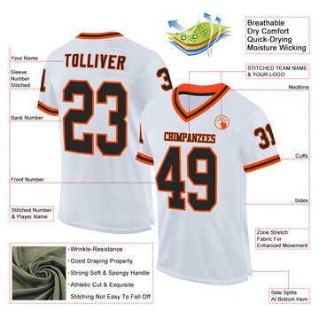 Custom White Black-Orange Mesh Authentic Throwback Football Jersey