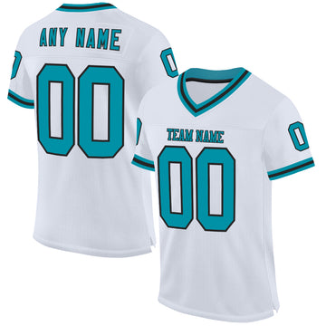 Custom White Teal-Black Mesh Authentic Throwback Football Jersey