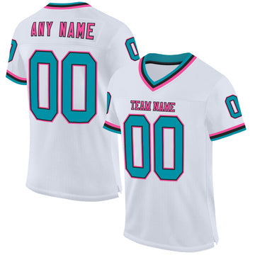 Custom White Teal Black-Pink Mesh Authentic Throwback Football Jersey