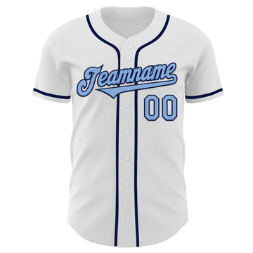 Custom White Light Blue-Navy Authentic Baseball Jersey