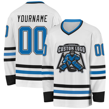 Custom White Blue Gray-Black Hockey Jersey