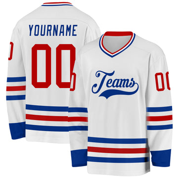 Custom White Red-Royal Hockey Jersey