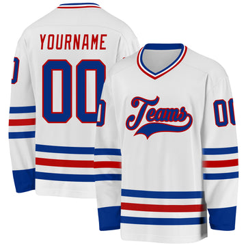 Custom White Royal-Red Hockey Jersey