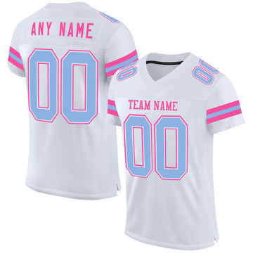 Custom White Light Blue-Pink Mesh Authentic Football Jersey