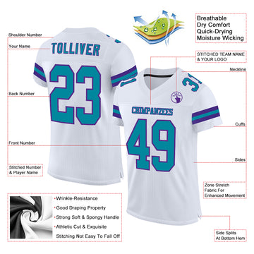 Custom White Teal-Purple Mesh Authentic Football Jersey