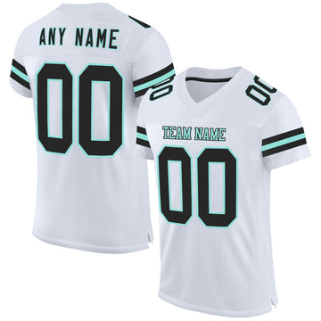 Custom White Black-Ice Blue Mesh Authentic Football Jersey