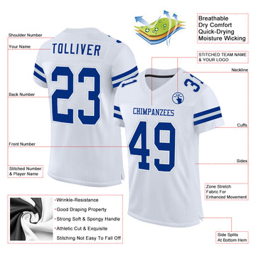 Custom White Royal-Silver Mesh Authentic Football Jersey