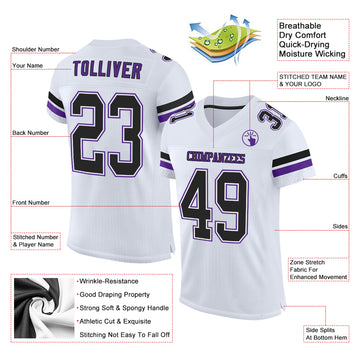 Custom White Black-Purple Mesh Authentic Football Jersey