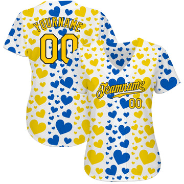 Custom 3D Pattern Design Hearts Painted In The Colors Of The Ukrainian Flag Authentic Baseball Jersey