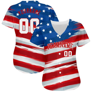 Custom Blue Red-White 3D American Flag Fashion Authentic Baseball Jersey