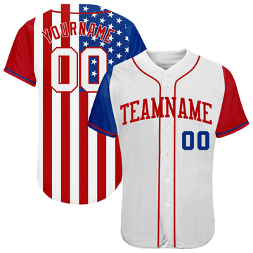 Custom Royal White-Red 3D American Flag Authentic Baseball Jersey