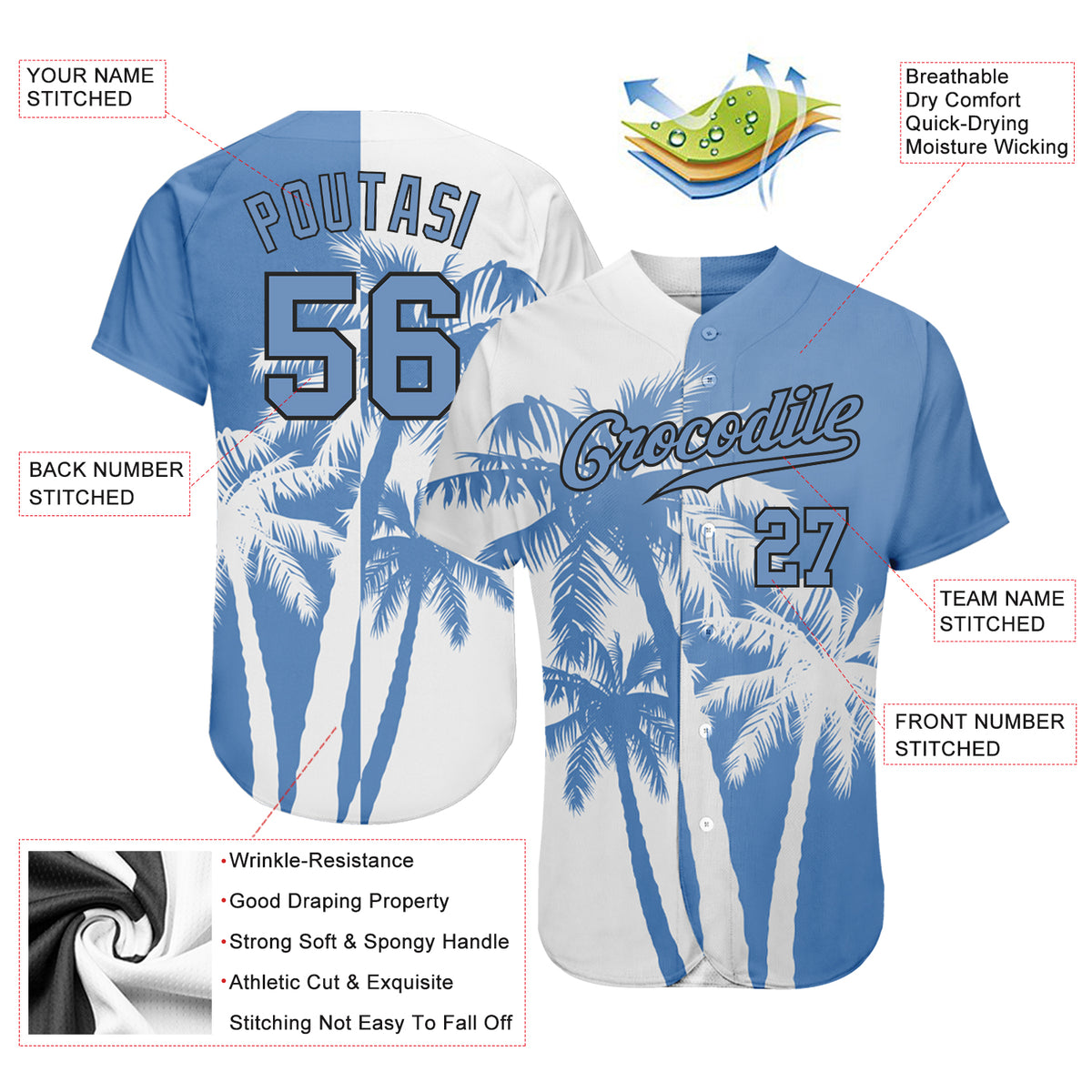 Custom 3D Pattern Design Hawaii Coconut Trees Authentic Baseball Jersey ...