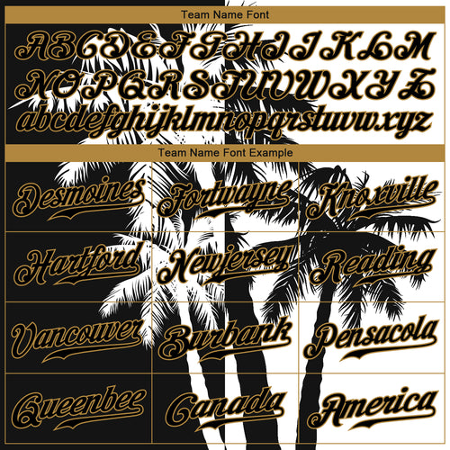 Custom Black Gold 3D Pattern Design Hawaii Palm Trees Island and Sailboat Authentic Baseball Jersey Men's Size:3XL