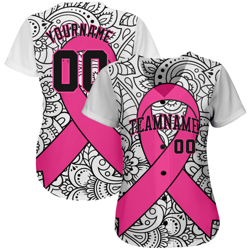 Custom Baseball Jersey 3D Pink Ribbon Breast Cancer Awareness Month Women Health Care Support Authentic Youth Size:M