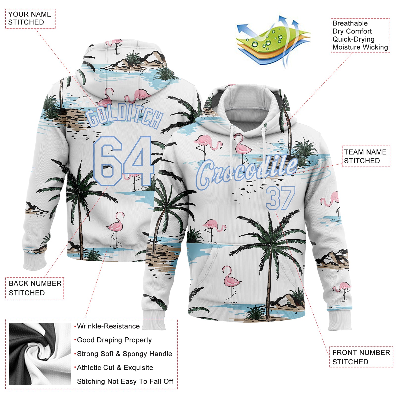 Custom White White-Light Blue 3D Pattern Design Palm Trees