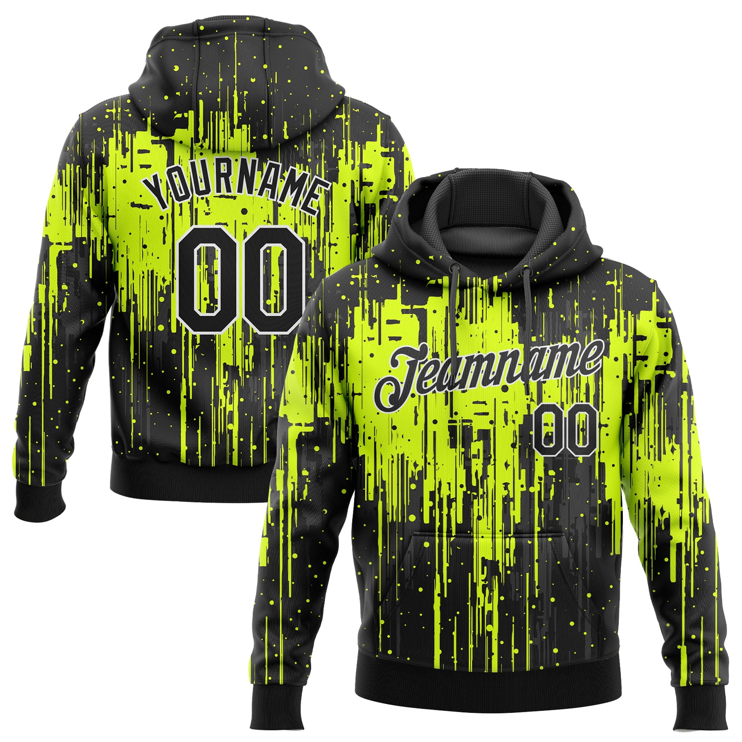 Custom Stitched Neon Green Black White 3D Pattern Design Sports