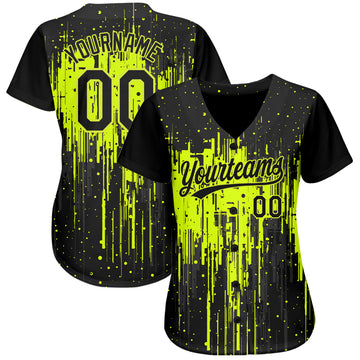 Custom Neon Green Black 3D Pattern Design Dripping Splatter Art Authentic Baseball Jersey