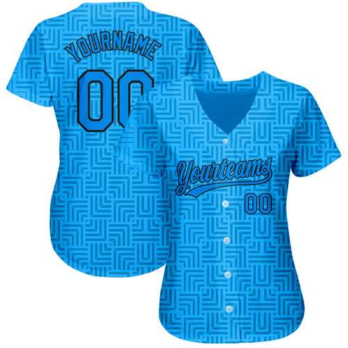 Custom Baseball Jersey Black Lakes Blue 3D Pattern Design Bowling Ball Authentic Men's Size:L