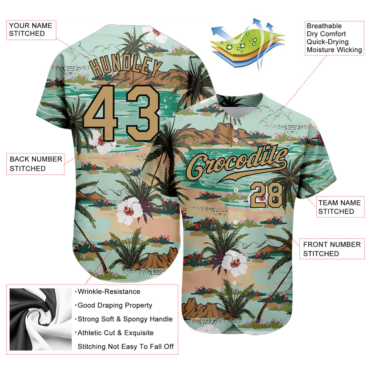 Custom Aqua Old Gold-Black 3D Pattern Design Hawaii Palm Trees And ...