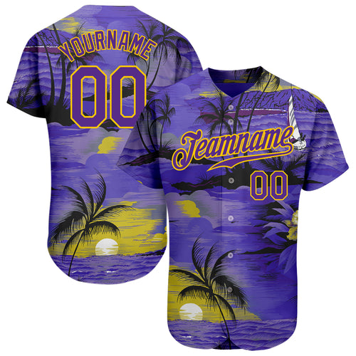 Cheap Custom Yellow Royal 3D Pattern Design Sun Beach Hawaii Palm Trees  Authentic Baseball Jersey Free Shipping – CustomJerseysPro