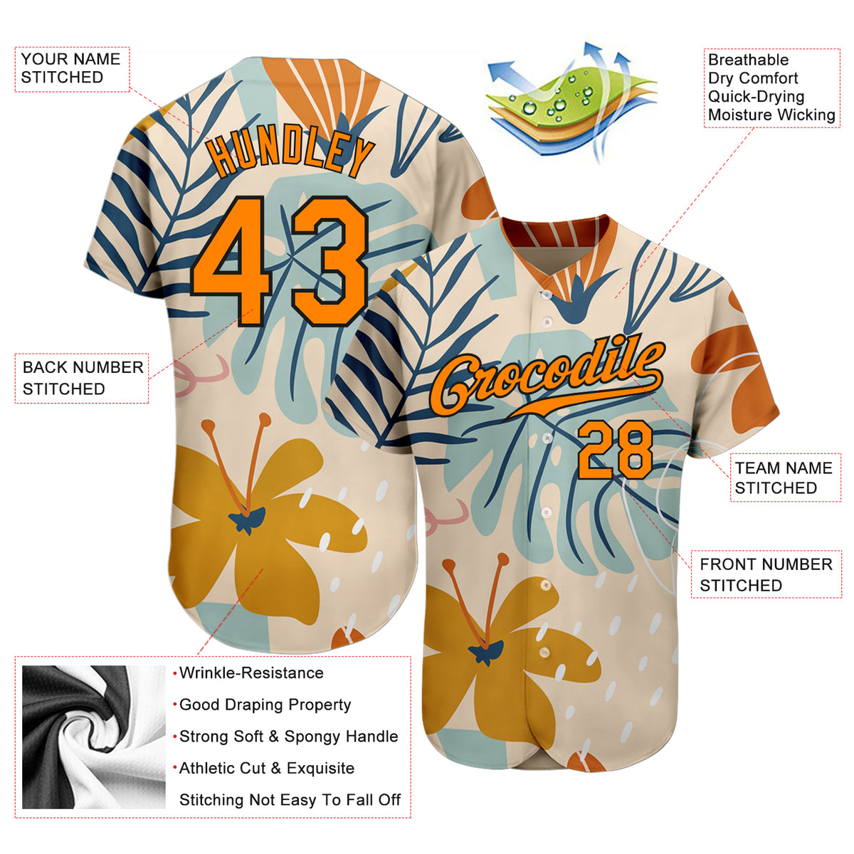 Custom Cream Blaze Orange-Black 3D Pattern Design Hawaii Palm Leaves ...